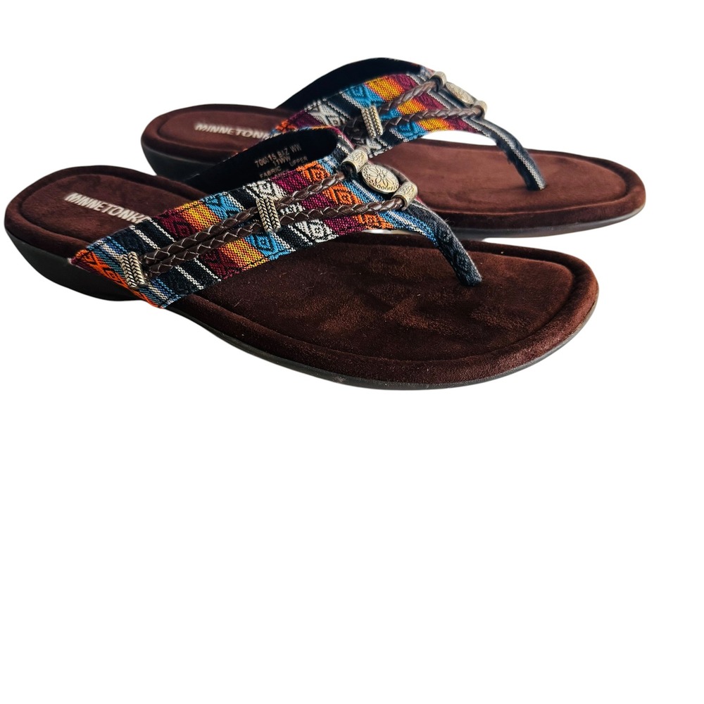 Minnetonka Silverthorne Arizona Brown Multi Thong Sandals 11WW 700015 NEW